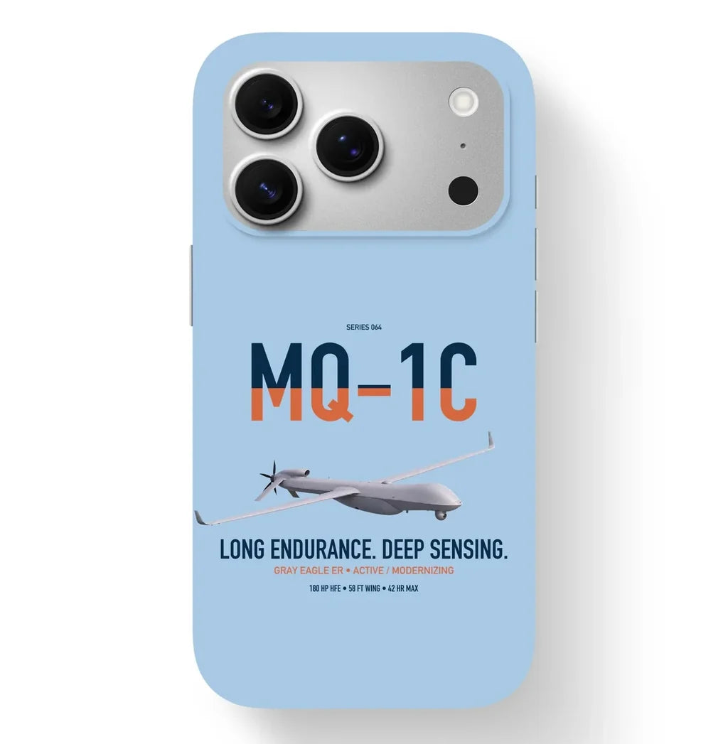 MQ-1C Gray Eagle ER design on light blue magsafe iphone case, for iPhone 17 Pro