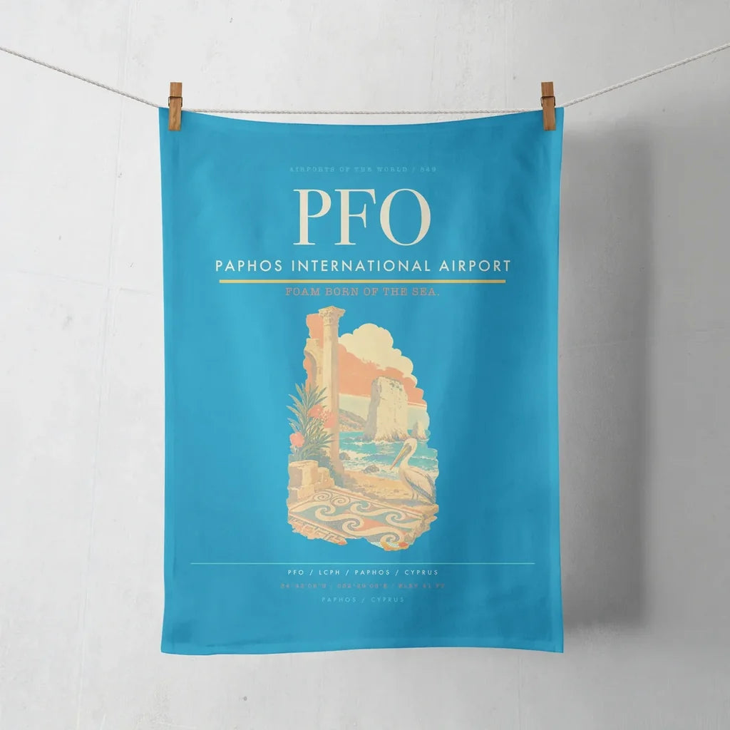 Paphos International Airport (PFO) design on turquoise towel