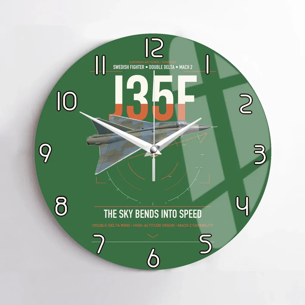 Saab J 35F Draken design on green no frame wall clock