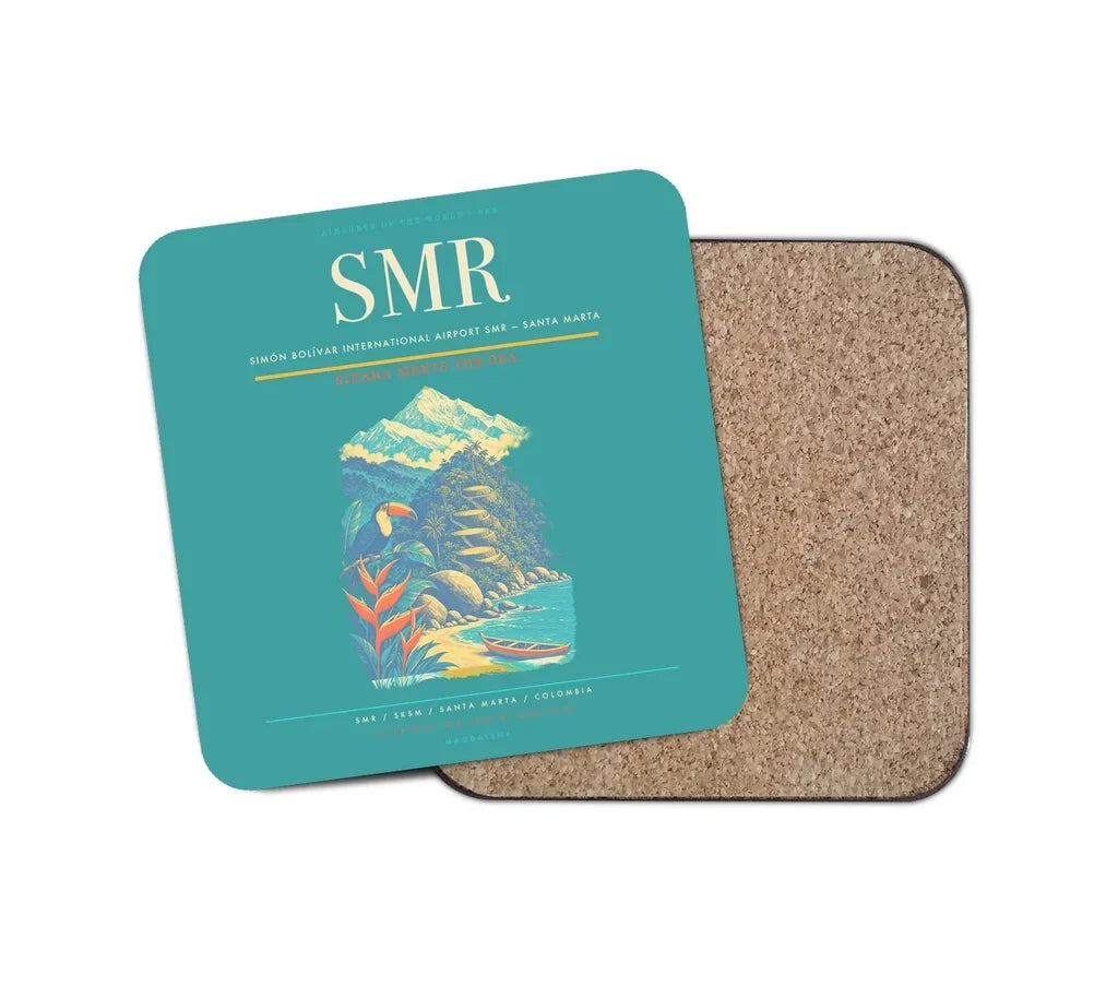 Simón Bolívar International Airport (SMR) design on turquoise 1 piece coaster