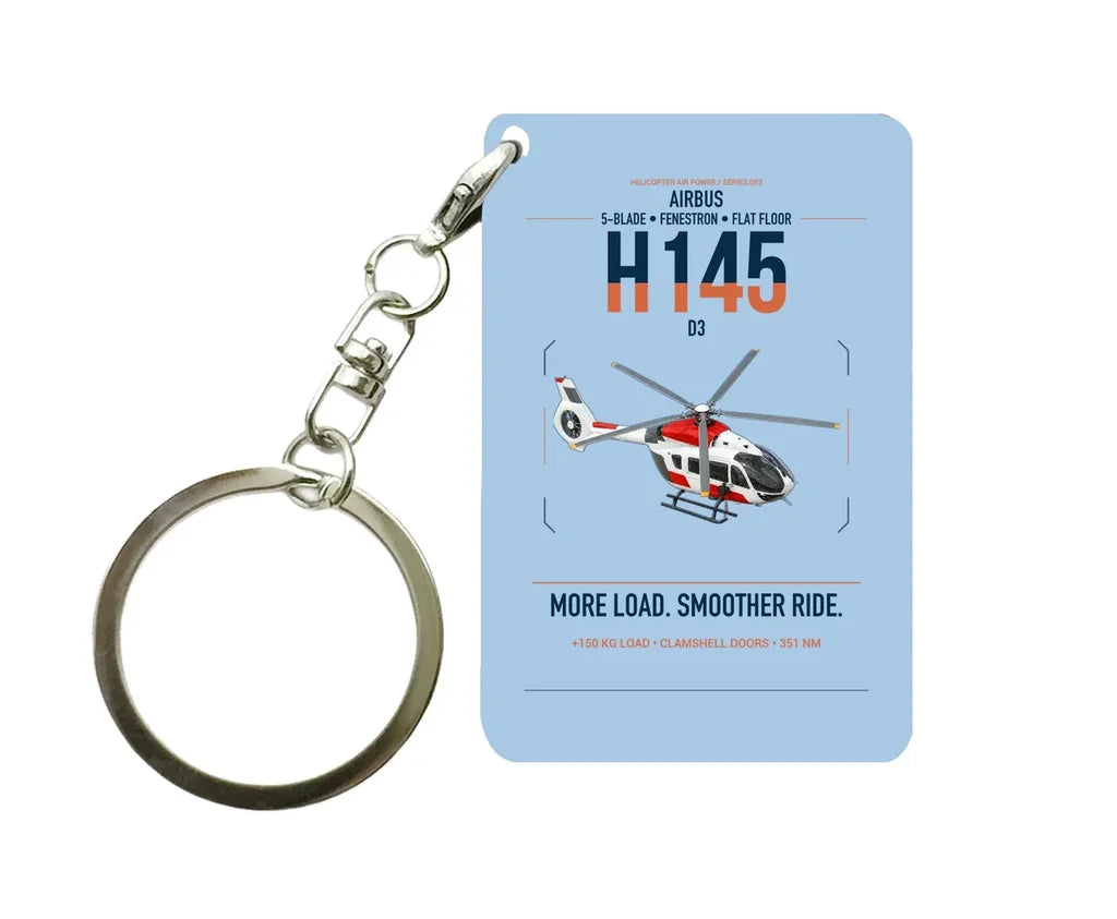 Airbus H145 D3 design on light blue designed key chain, double-side print