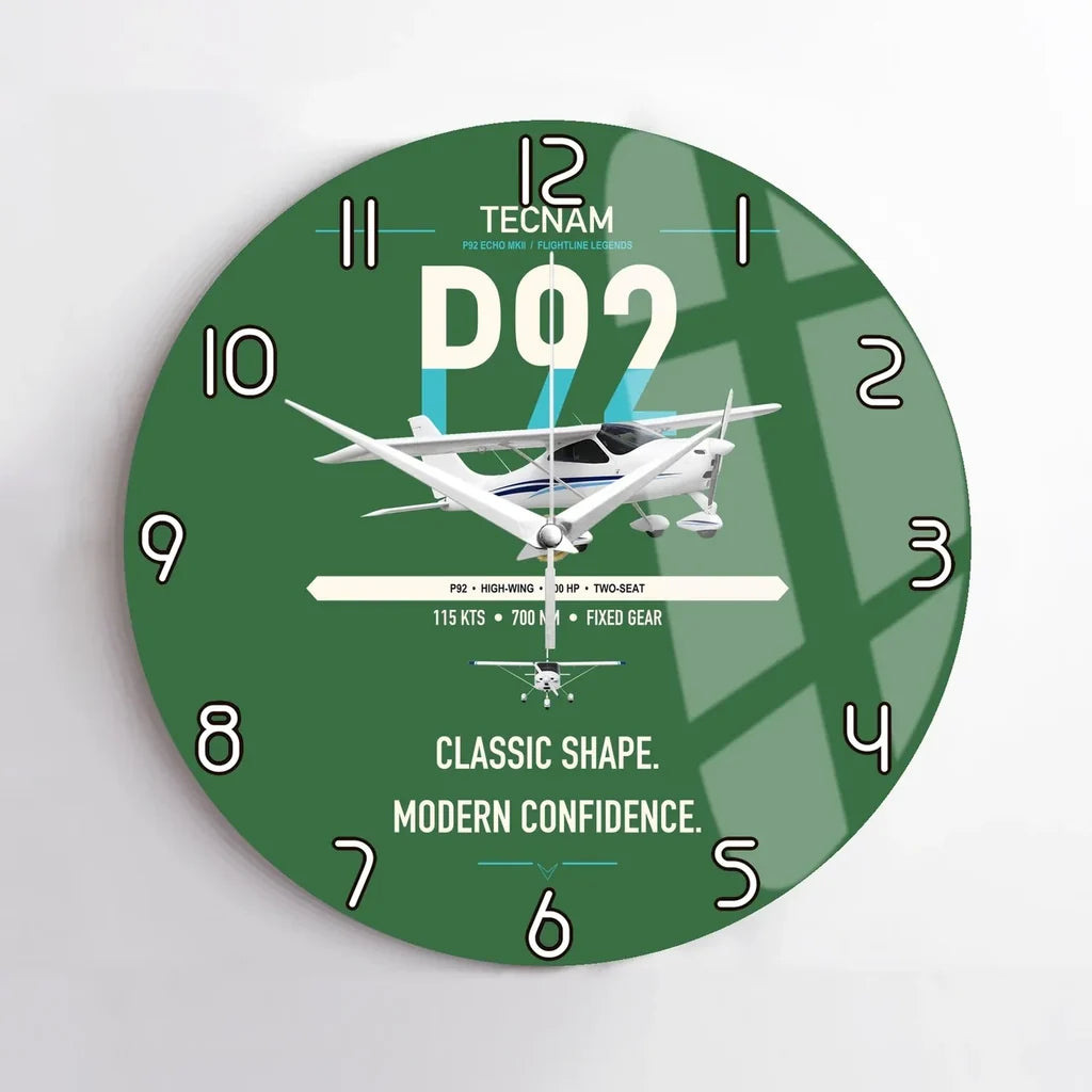 Tecnam P92 Echo MkII design on green no frame wall clock