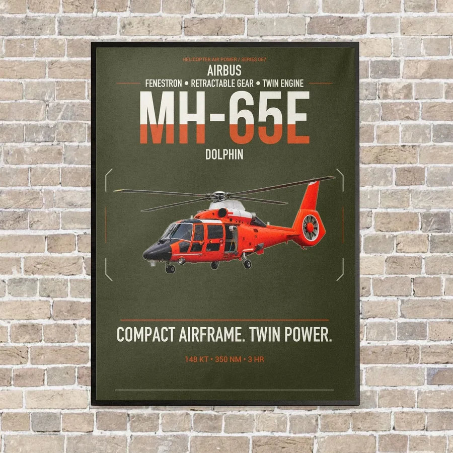 Airbus MH-65E Dolphin vertical canvas print - framed - green army background