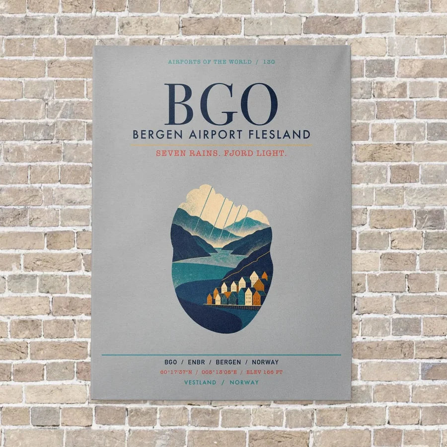 Bergen Airport Flesland BGO vertical canvas print - no frame - light gray background
