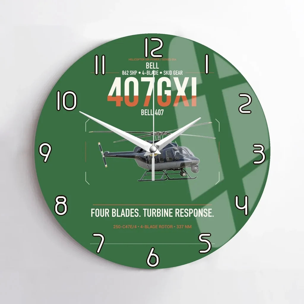 Bell 407GXi design on green no frame wall clock