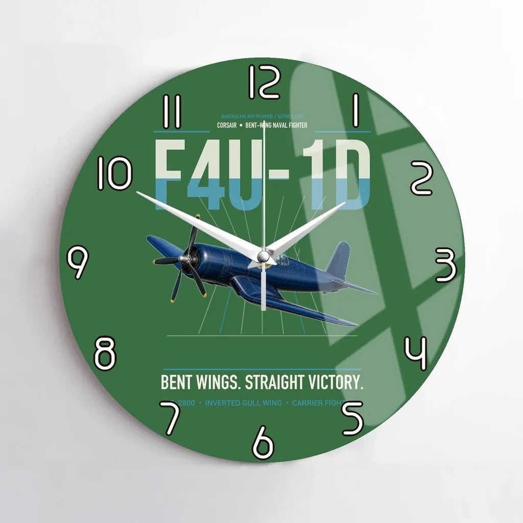 F4U-1D Corsair design on green no frame wall clock