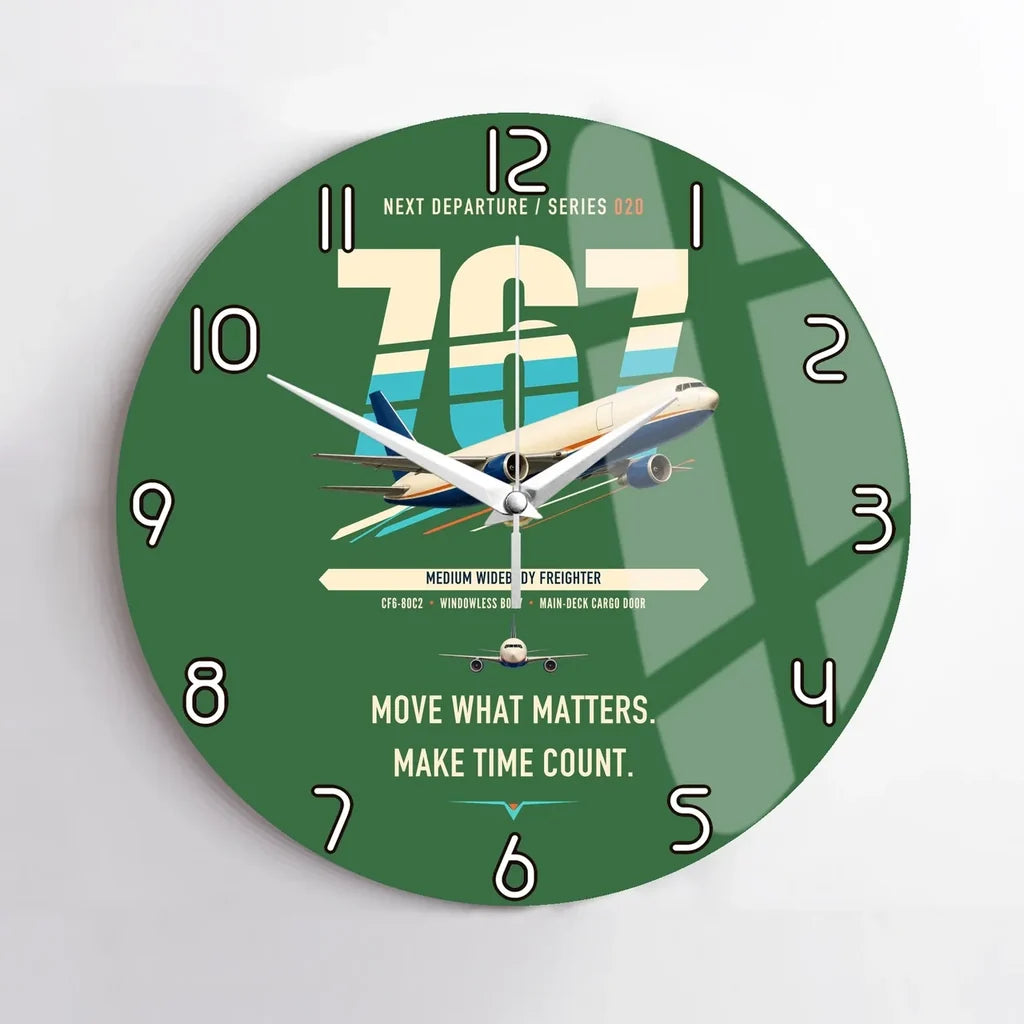 Boeing 767-300F design on green no frame wall clock