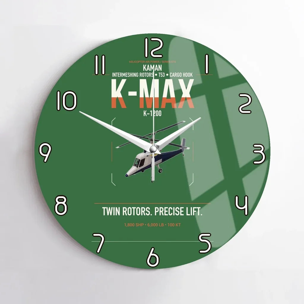 Kaman K-1200 K-MAX design on green no frame wall clock