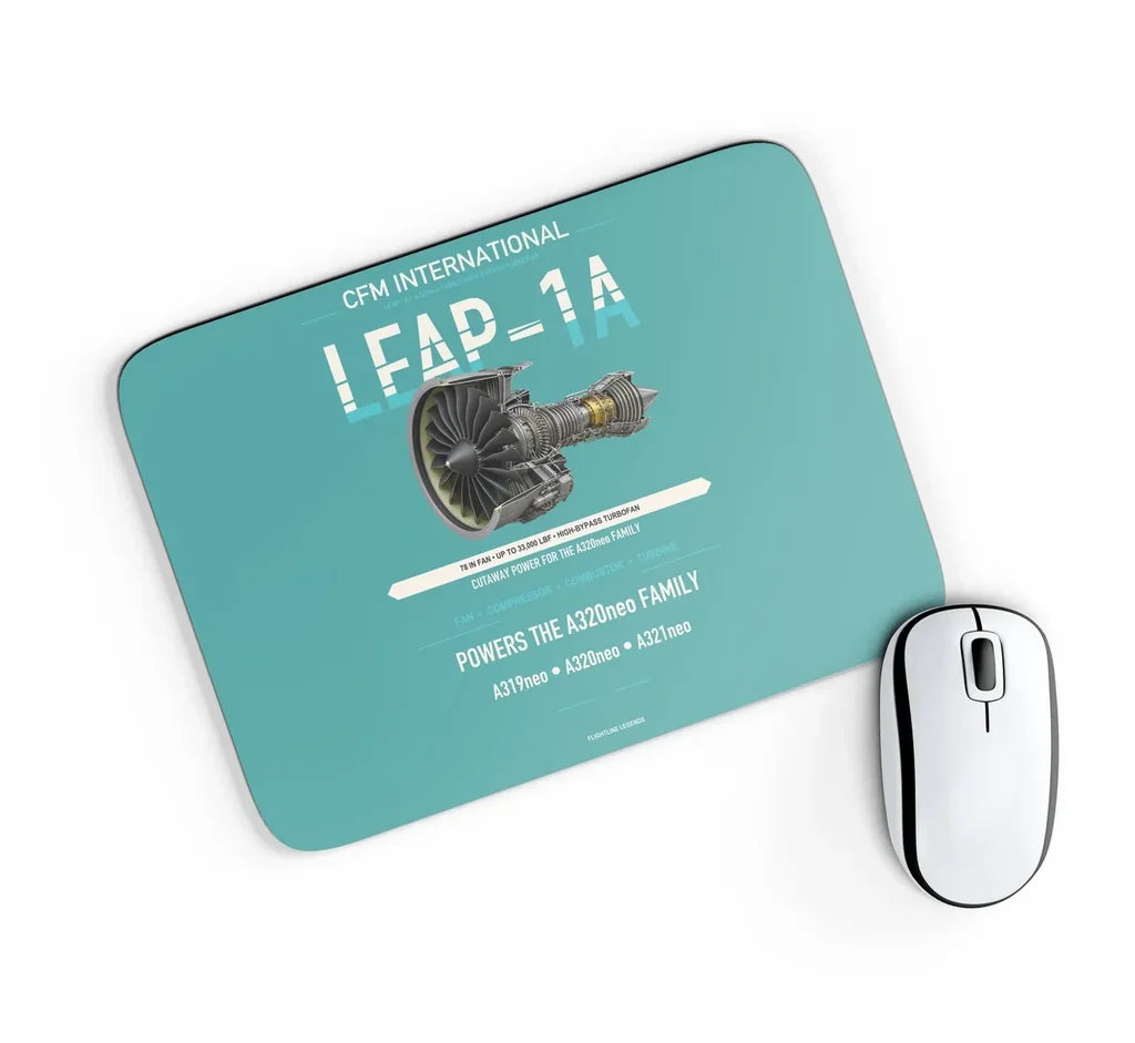 CFM LEAP-1A design on turquoise rectangle mouse pad