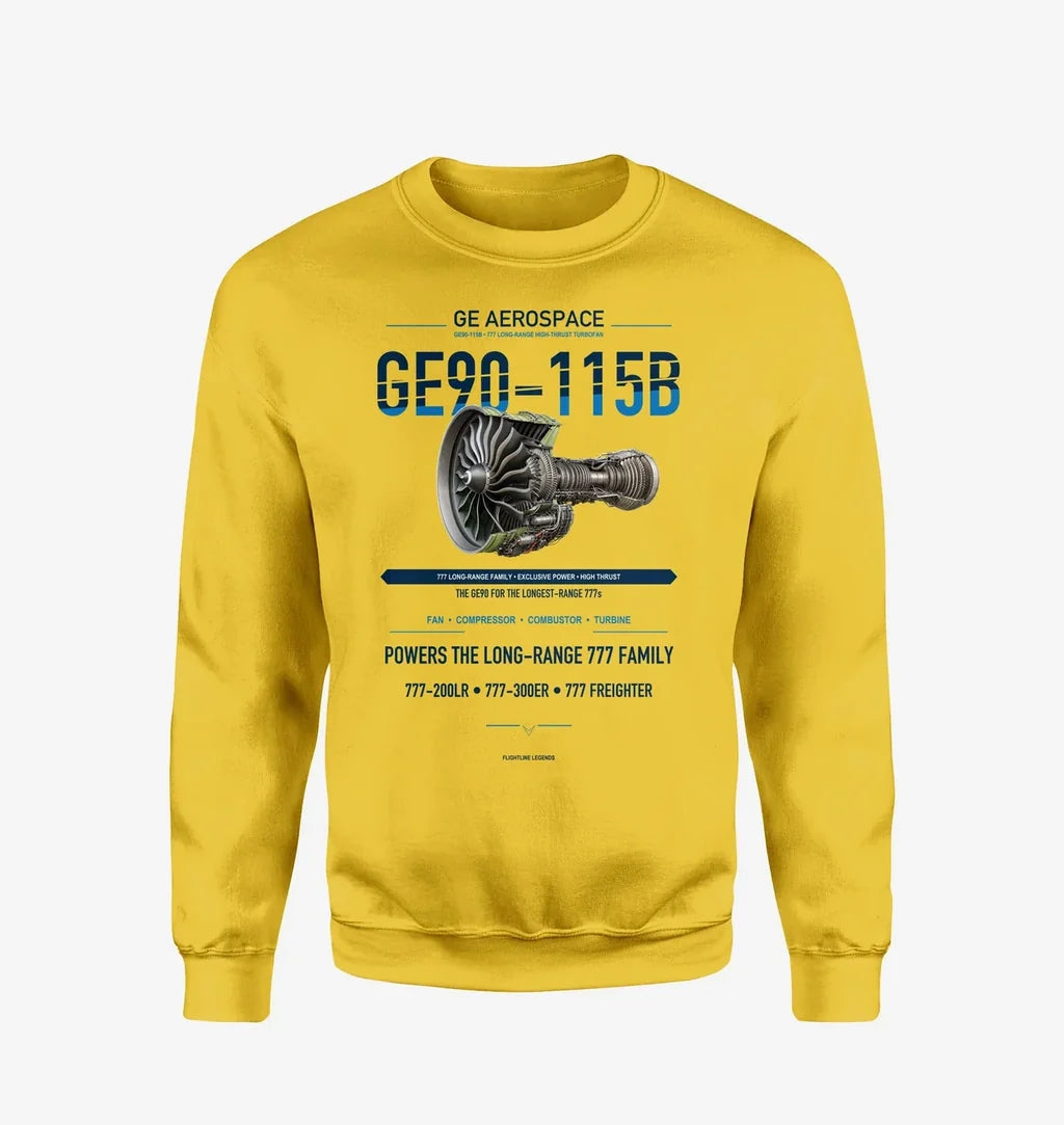 GE90-115B design on yellow sweatshirt