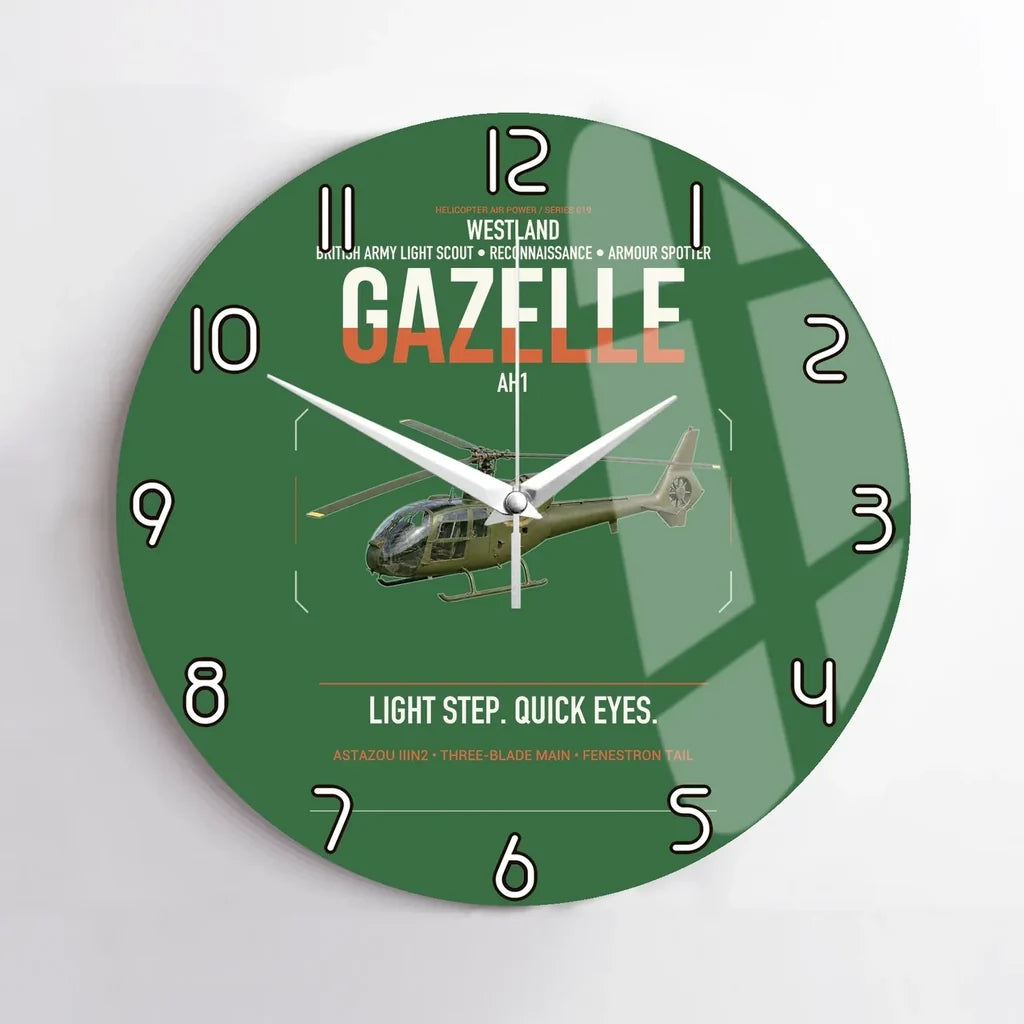 Westland Gazelle AH1 design on green no frame wall clock