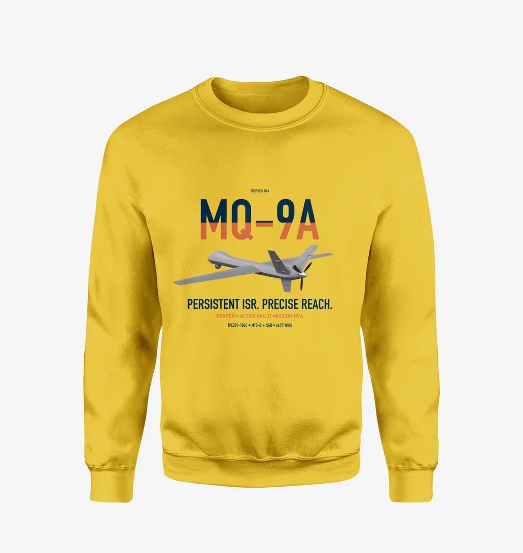 MQ-9A Reaper design on yellow sweatshirt