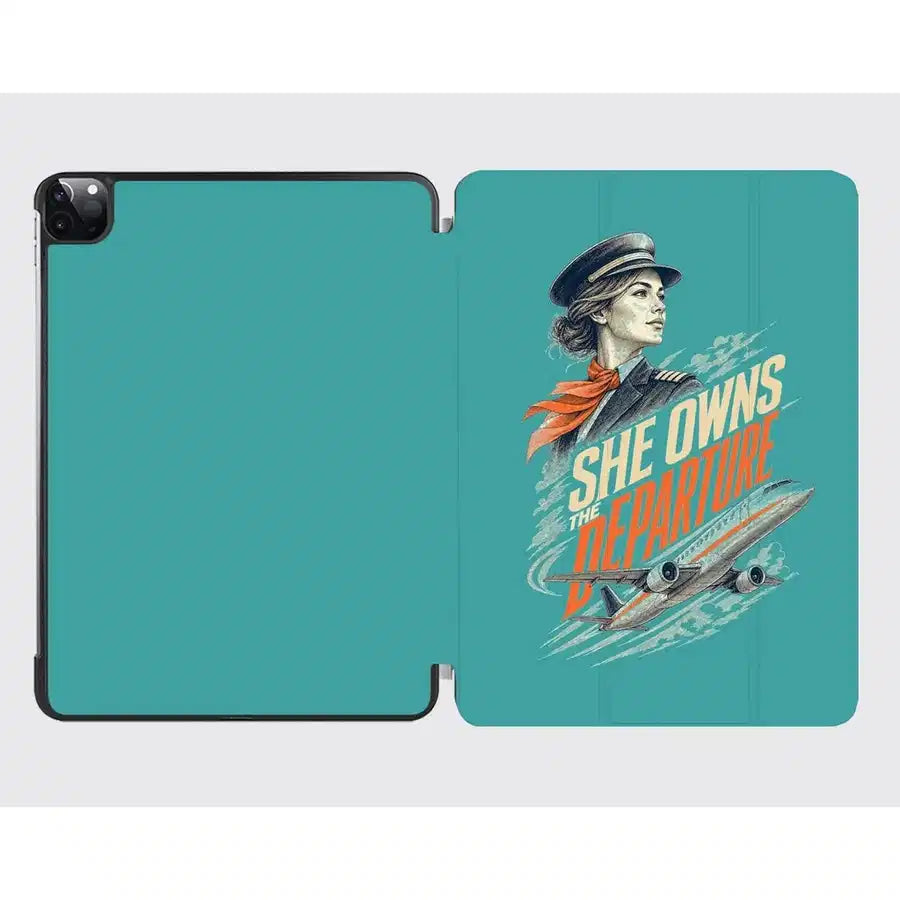 She Owns The Departure design on turquoise ipad tablet case