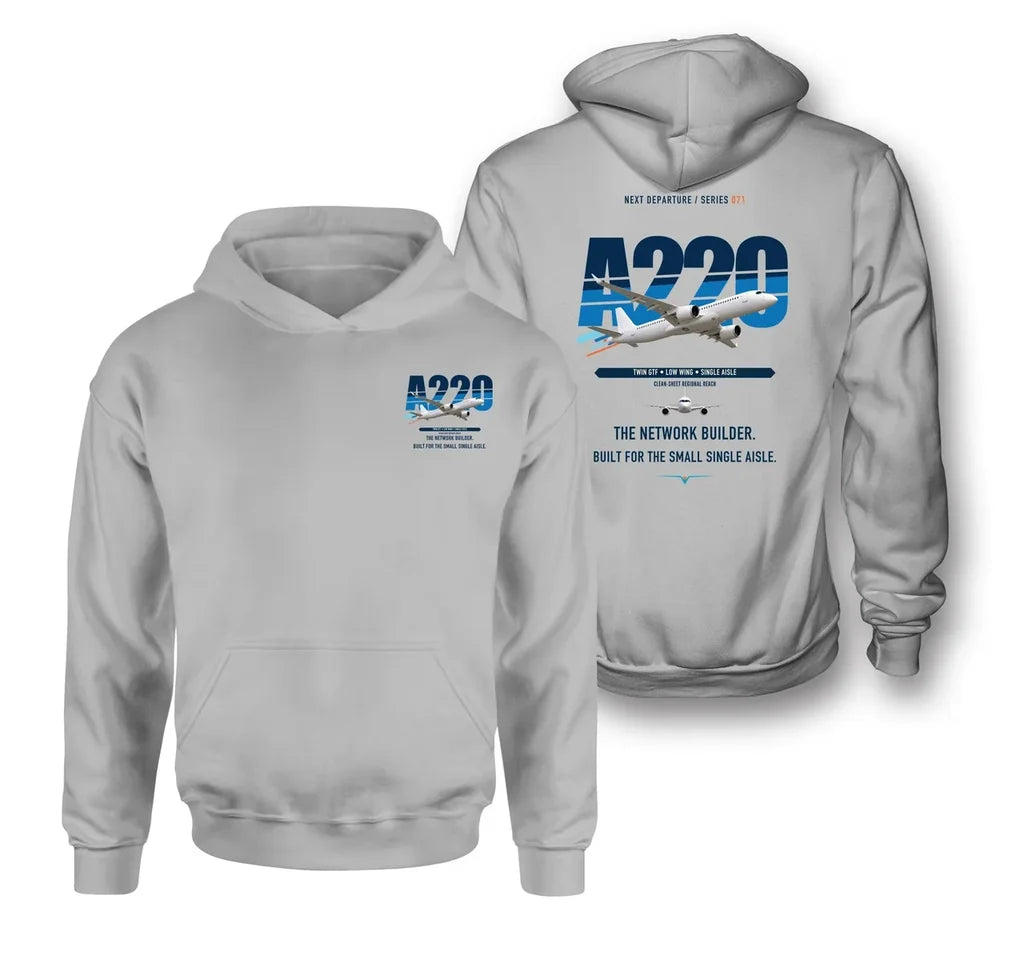 Airbus A220-300 design on light gray hoodie