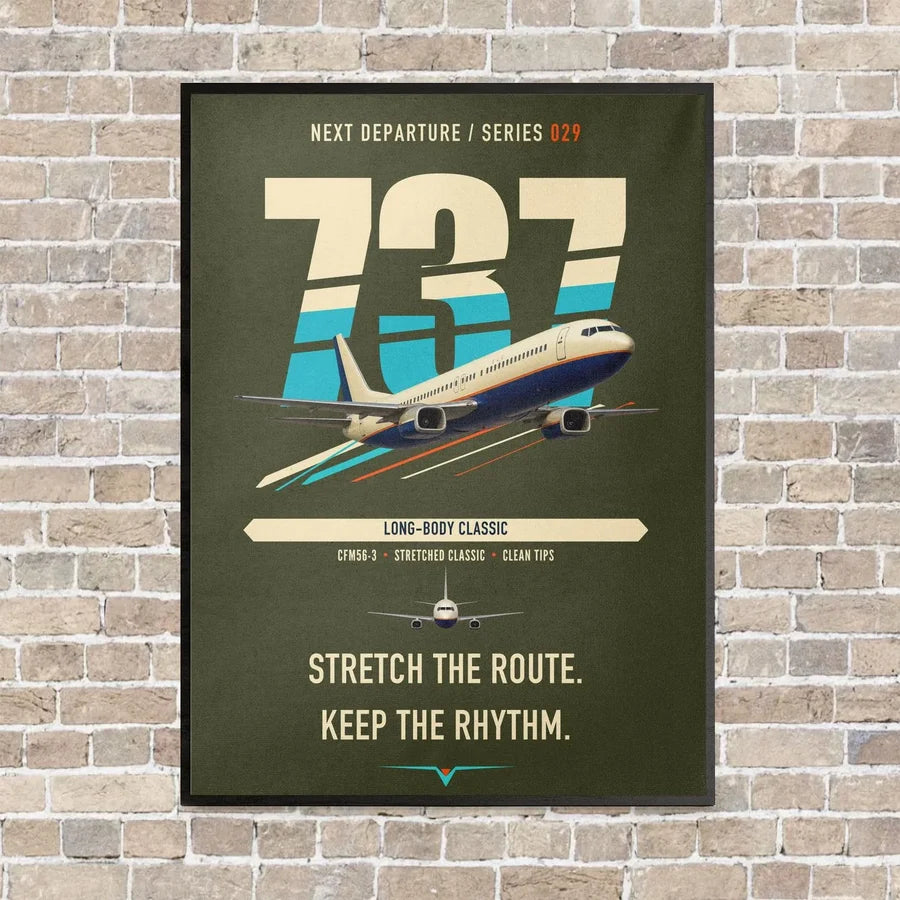 Boeing 737-400 Classic vertical canvas print - framed - green army background