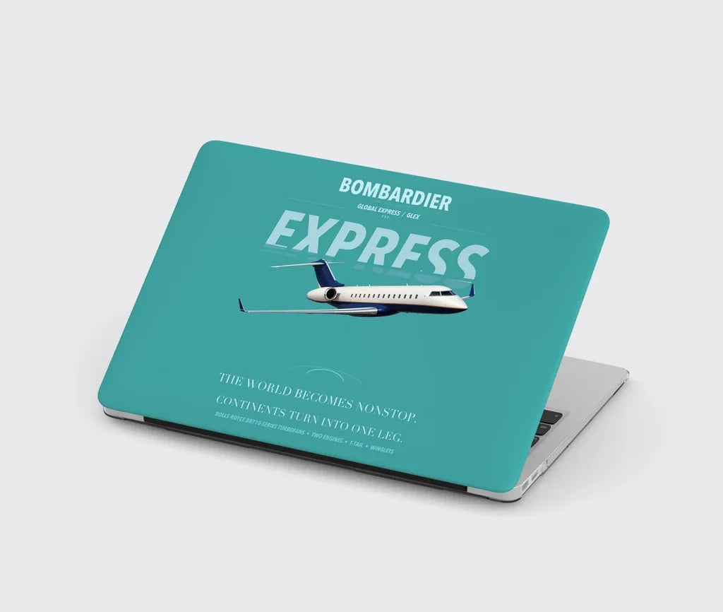 Bombardier Global Express design on turquoise MacBook case