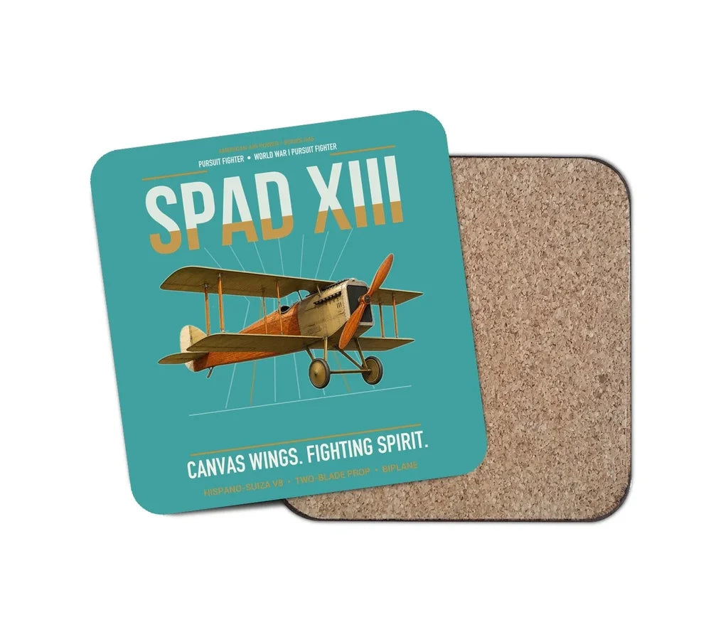 SPAD XIII design on turquoise 1 piece coaster