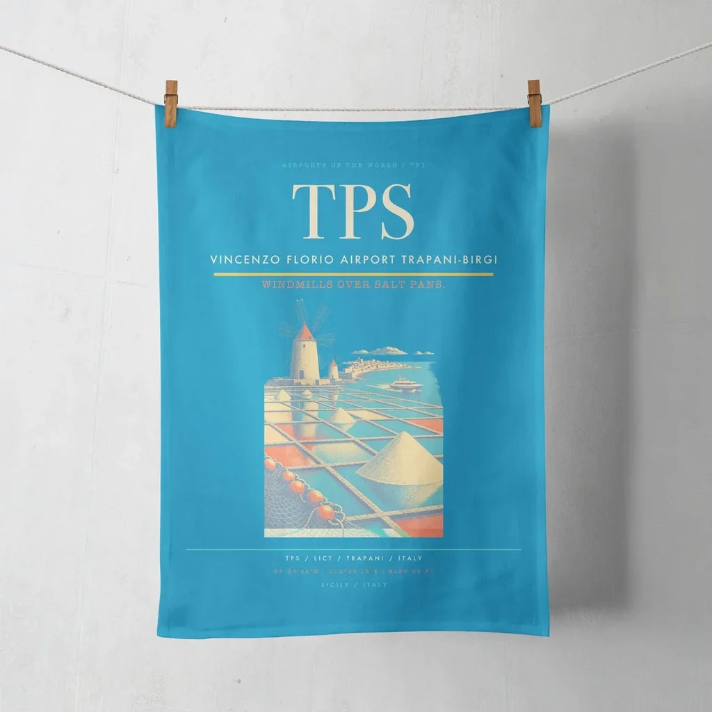 Vincenzo Florio Airport Trapani-Birgi (TPS) design on turquoise towel