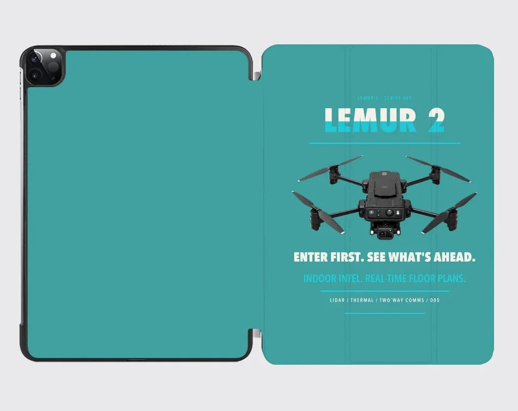 BRINC LEMUR 2 design on turquoise ipad tablet case
