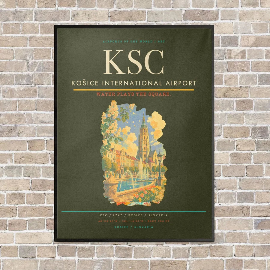 Košice International Airport KSC vertical canvas print - framed - green army background