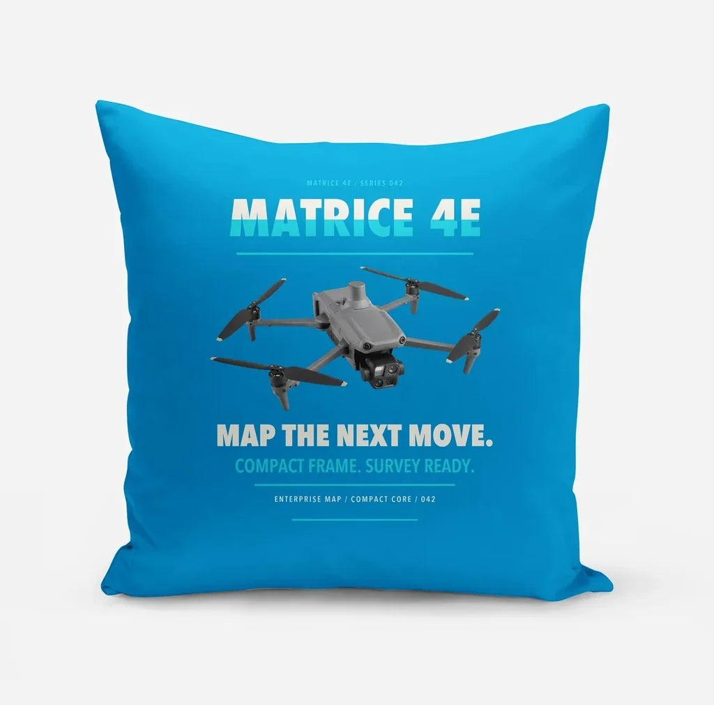 DJI Matrice 4E design on turquoise pillow