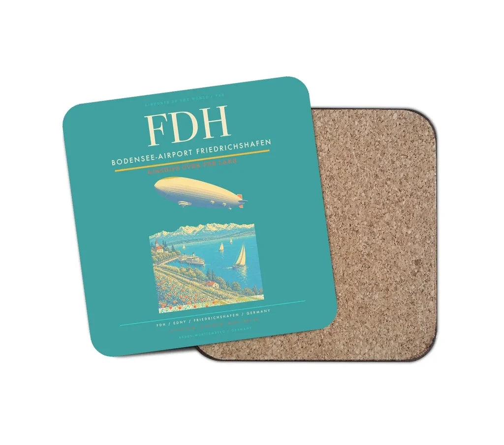 Bodensee-Airport Friedrichshafen (FDH) design on turquoise 1 piece coaster