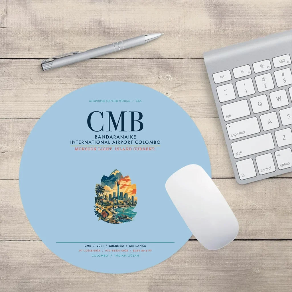 Bandaranaike International Airport Colombo (CMB) design on light blue round mouse pad