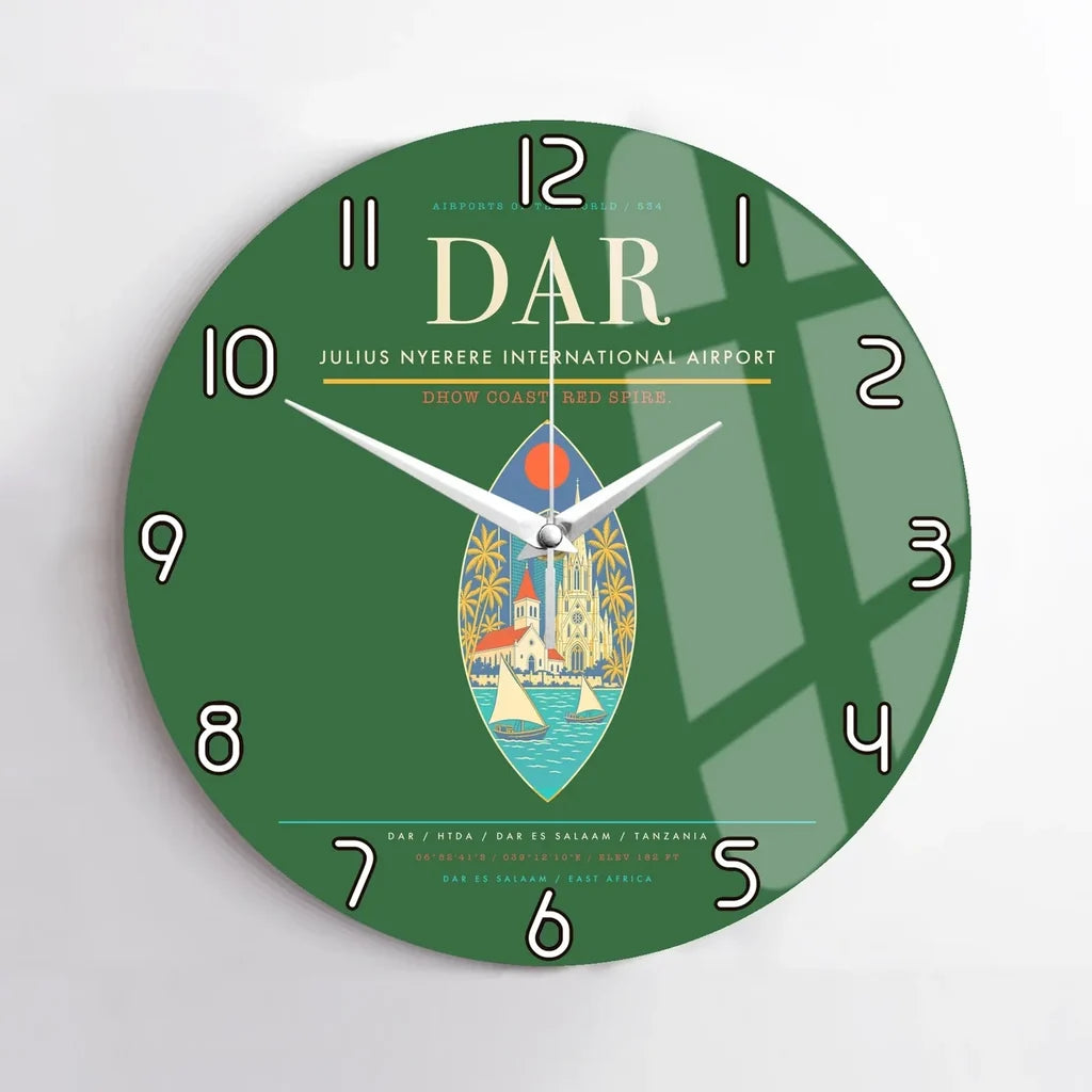 Julius Nyerere International Airport (DAR) design on green no frame wall clock