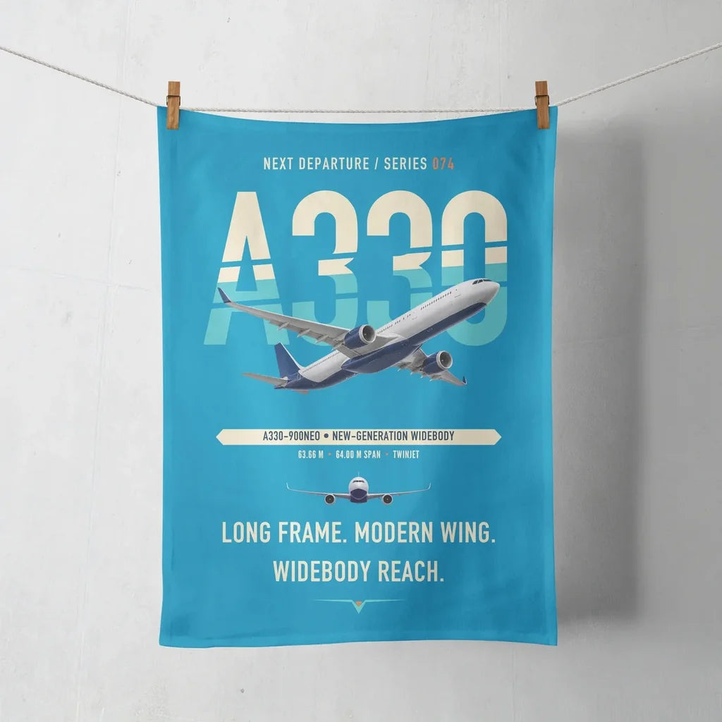 Airbus A330-900neo design on turquoise towel