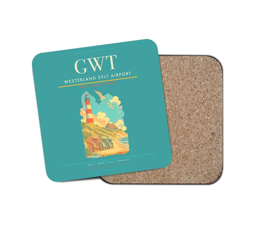 Westerland Sylt Airport (GWT) design on turquoise 1 piece coaster