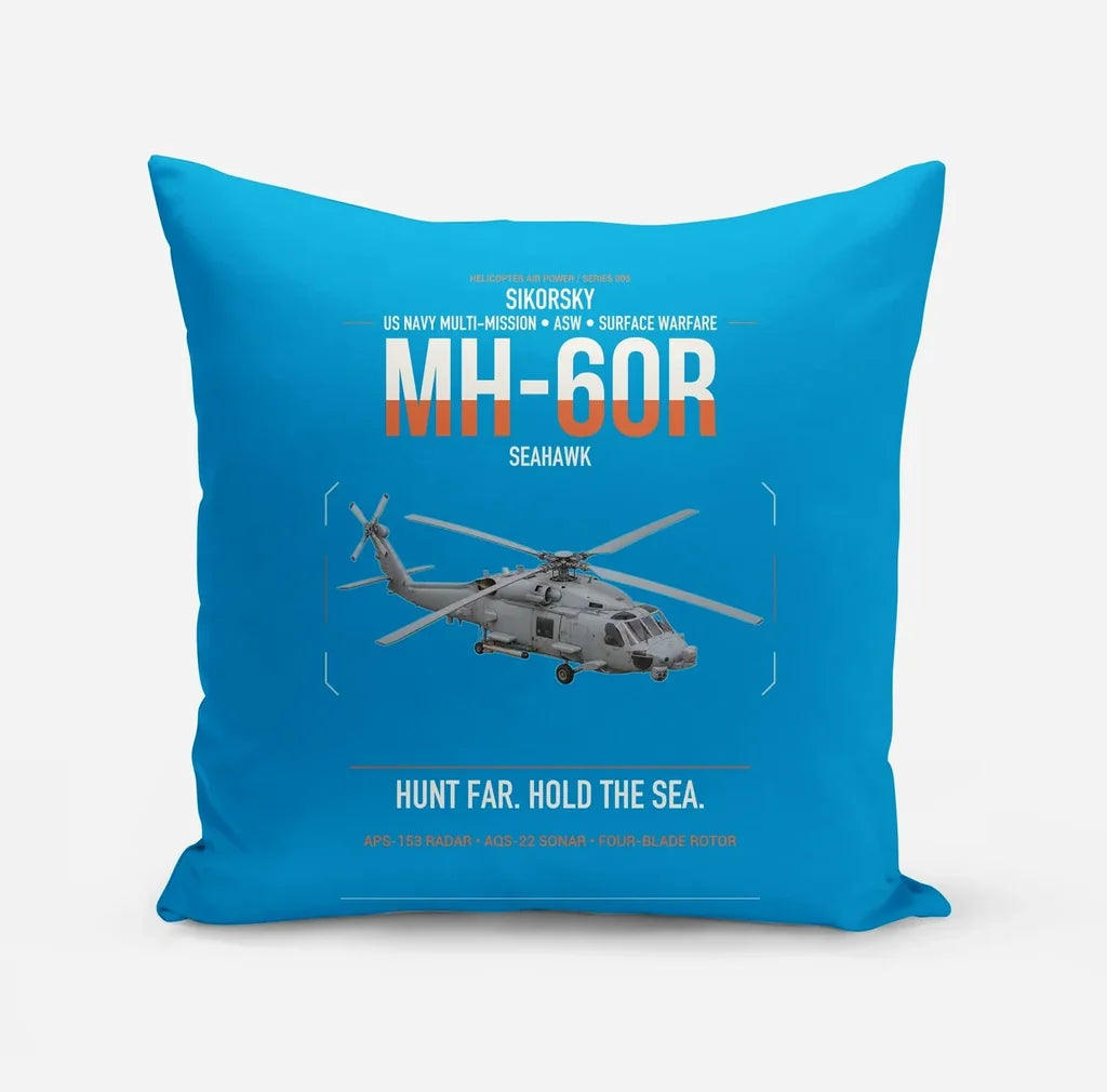 Sikorsky MH-60R Seahawk design on turquoise pillow