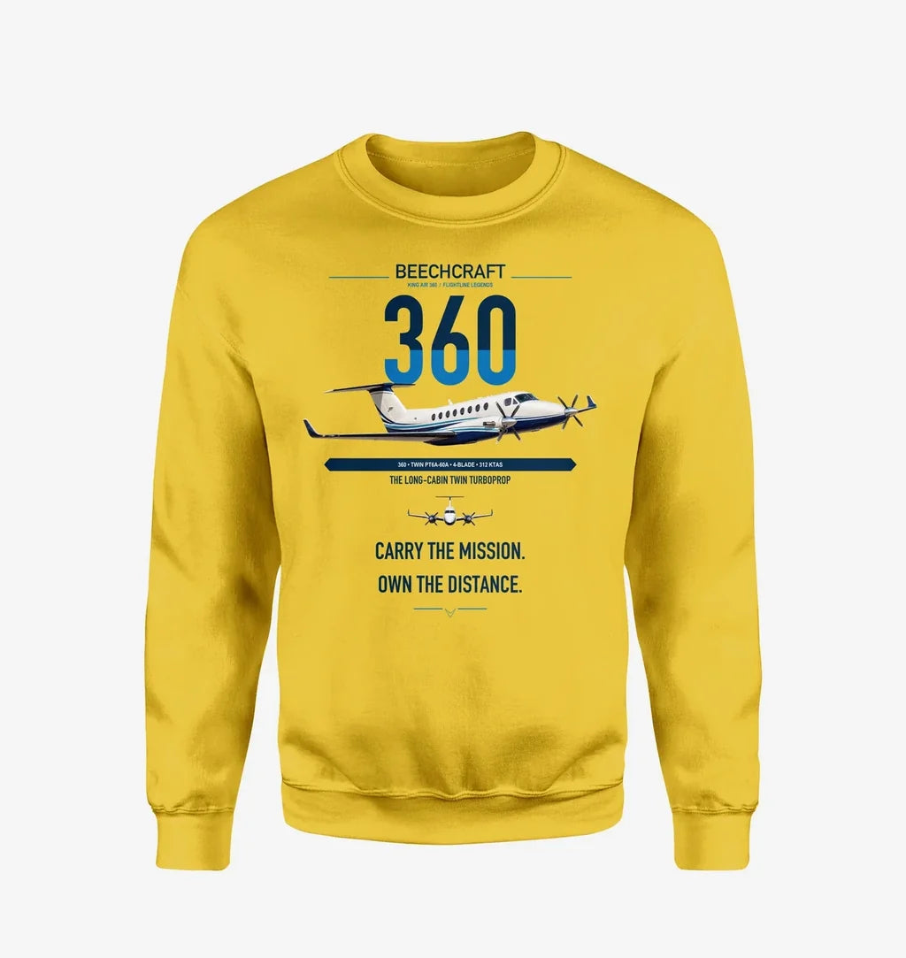 Beechcraft King Air 360 design on yellow sweatshirt