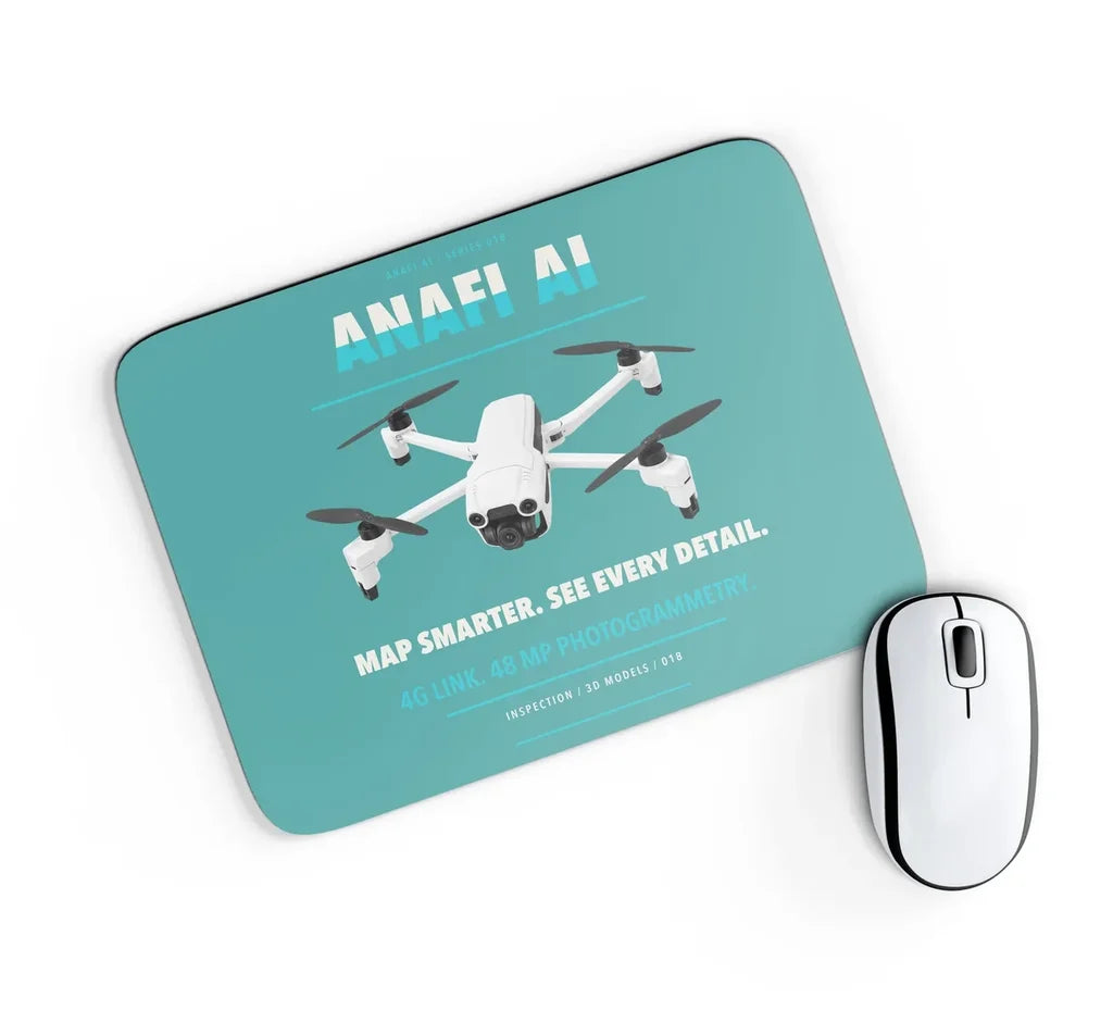 Parrot ANAFI Ai design on turquoise rectangle mouse pad