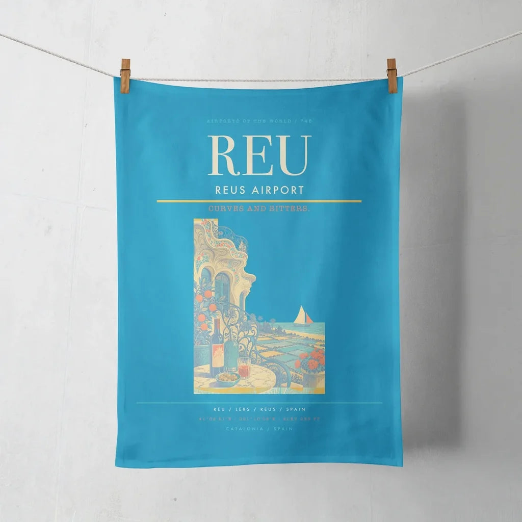 Reus Airport (REU) design on turquoise towel