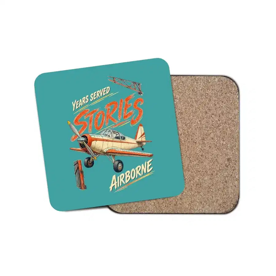 Years Served Stories Airborne design on turquoise 1 piece coaster