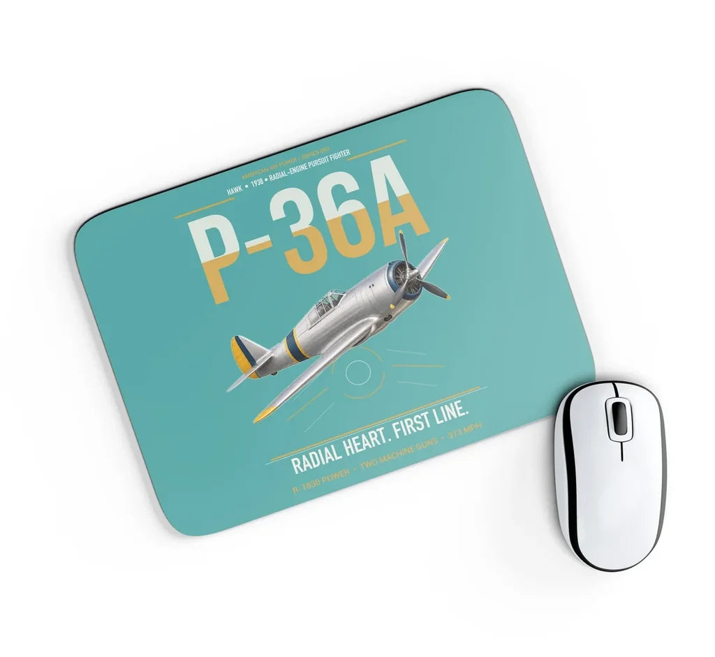 P-36A Hawk design on turquoise rectangle mouse pad