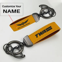 Thumbnail for Trans World Airlines (TWA) Horseshoe Buckle key chain, Yellow + Name