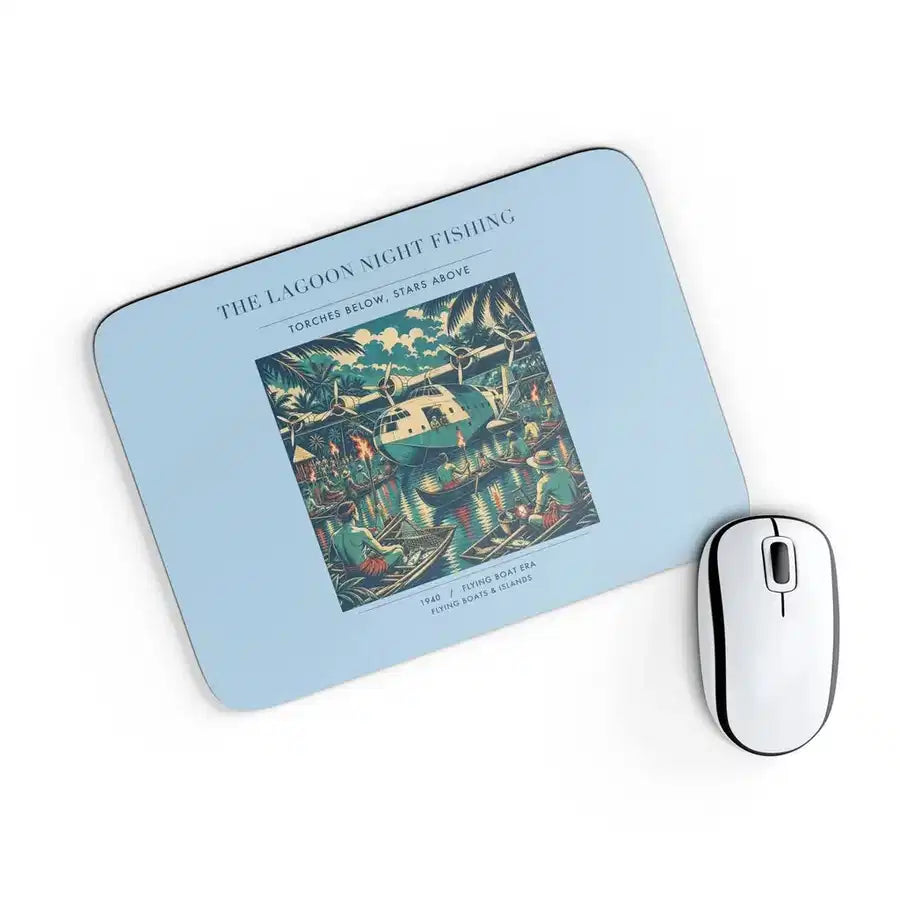 VINTAGE G4407 - The Lagoon Night Fishing - Designed Mouse Pads design on lightblue rectangle