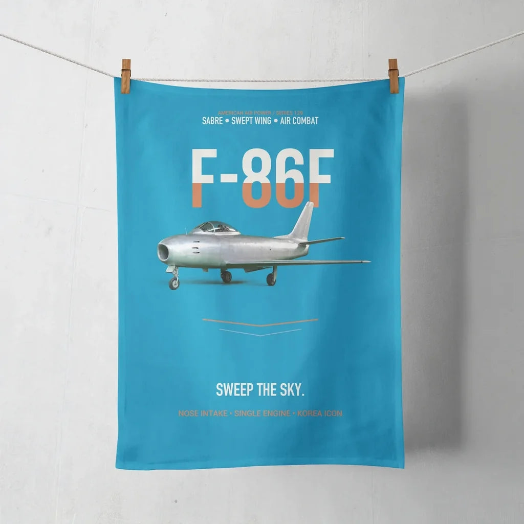 F-86F Sabre Sweep The Sky design on turquoise towel