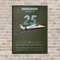 Thumbnail for Bombardier Learjet 25 vertical canvas print - framed - green army background