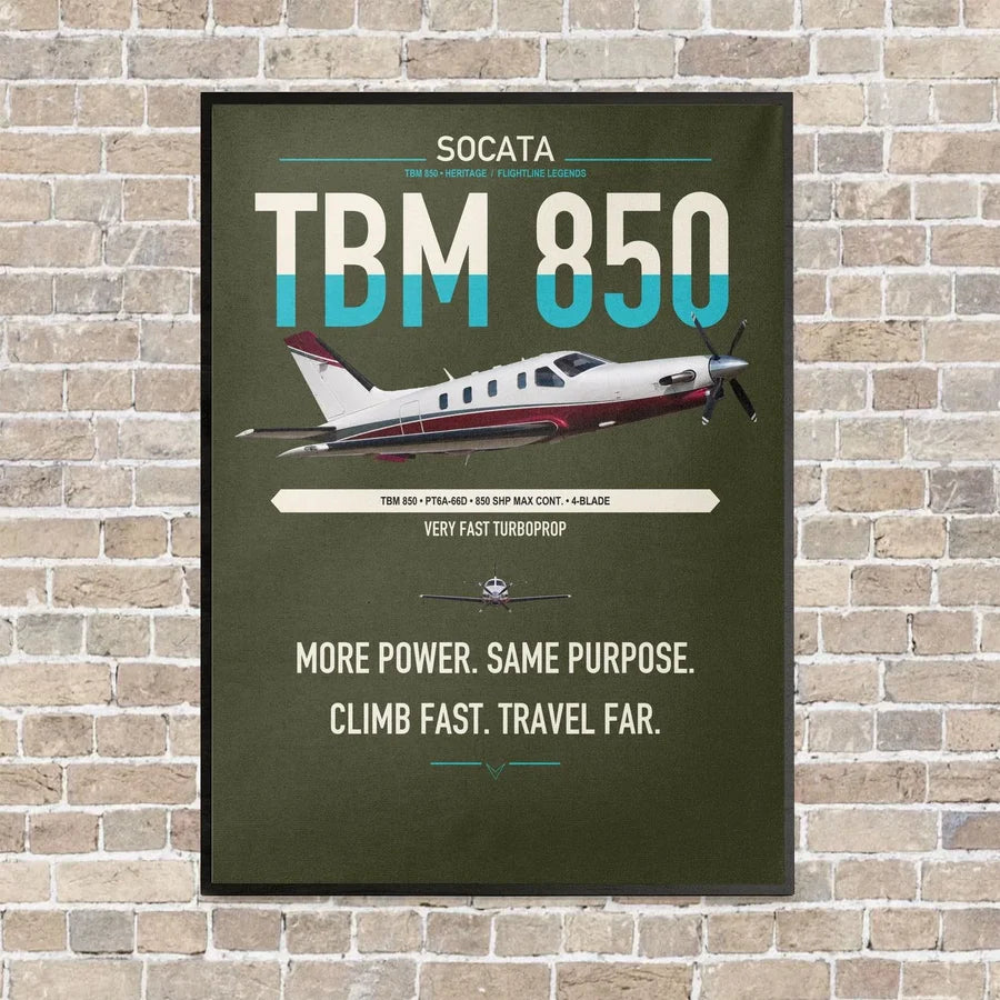 Socata TBM 850 vertical canvas print - framed - green army background