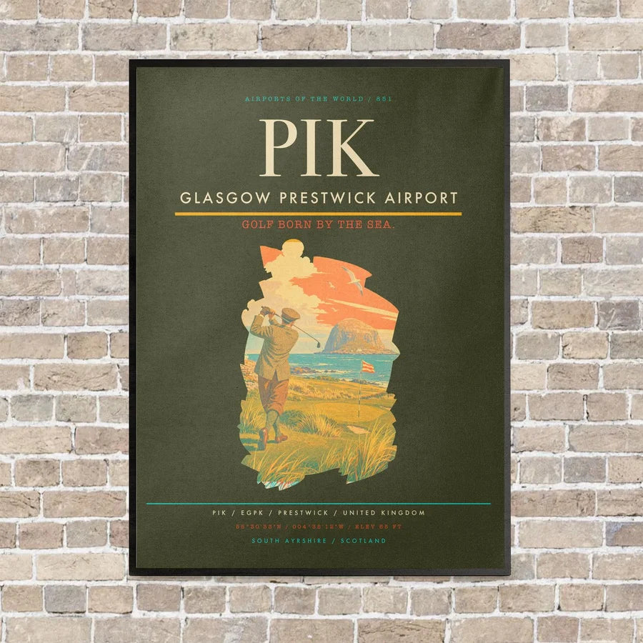 Glasgow Prestwick Airport PIK vertical canvas print - framed - green army background