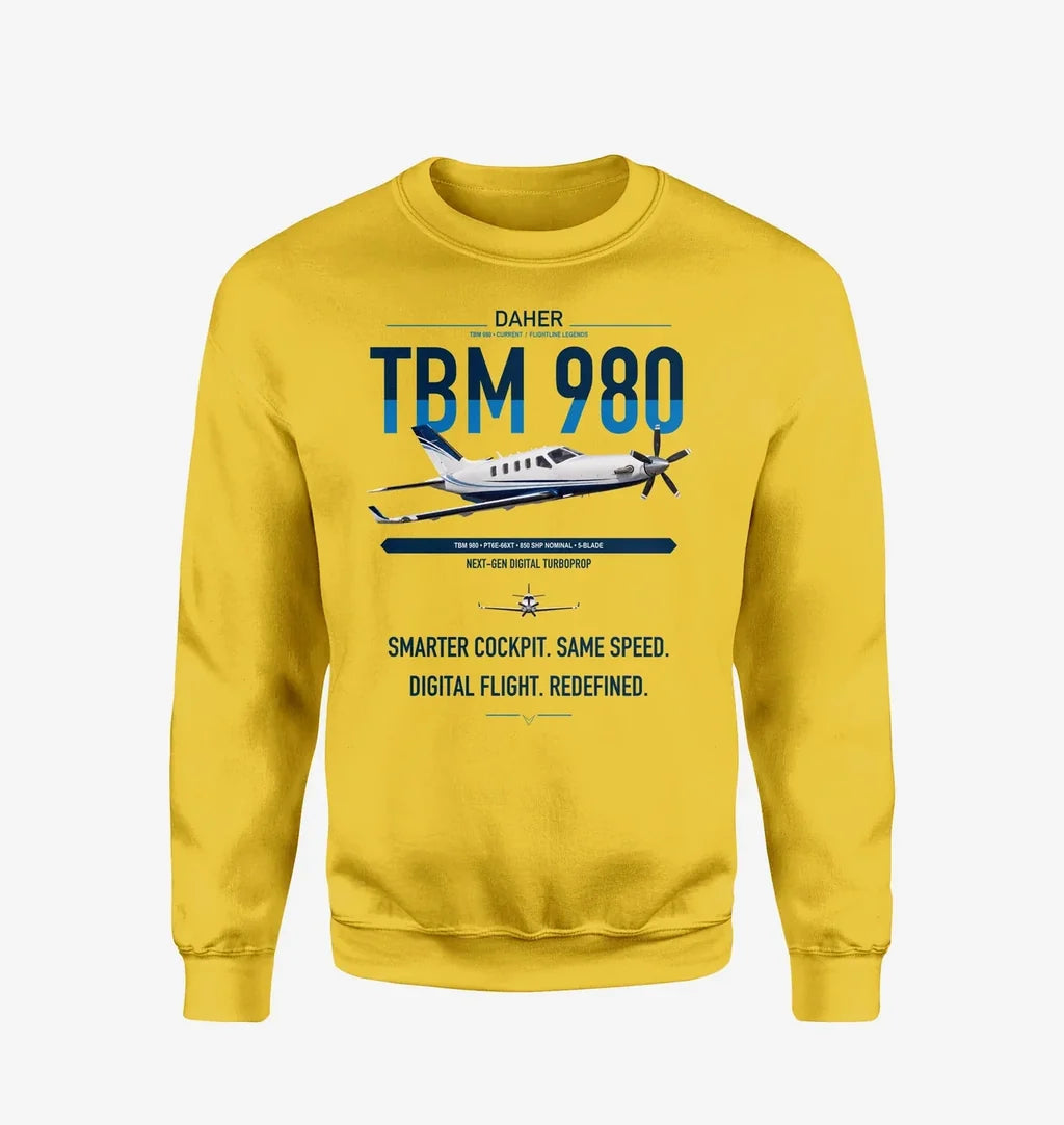 Daher TBM 980 design on yellow sweatshirt