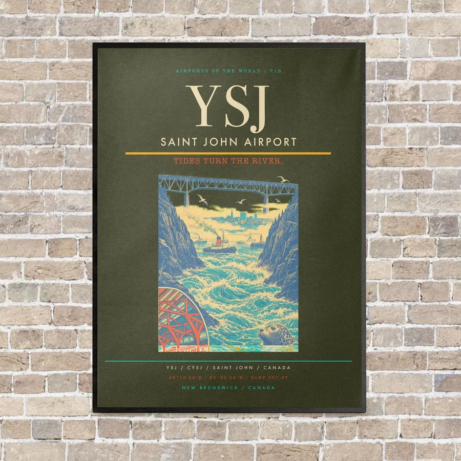 Saint John Airport YSJ vertical canvas print - framed - green army background