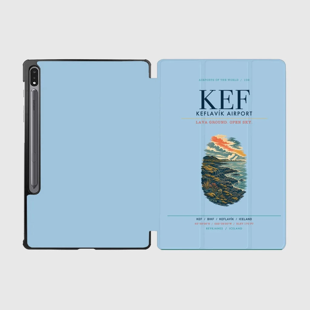 Keflavík Airport (KEF) design on light blue samsung tablet tablet case