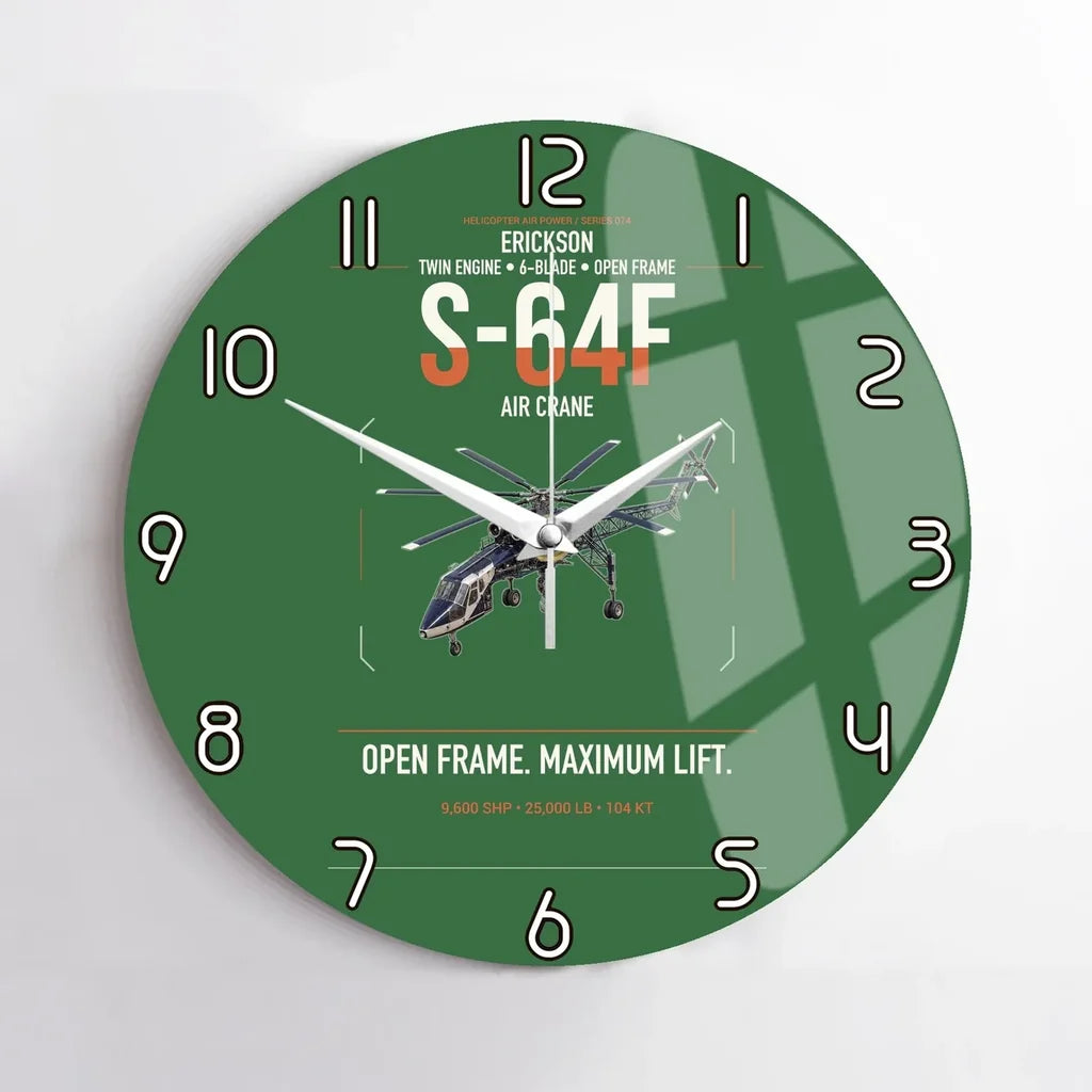 Erickson S-64F Air Crane design on green no frame wall clock