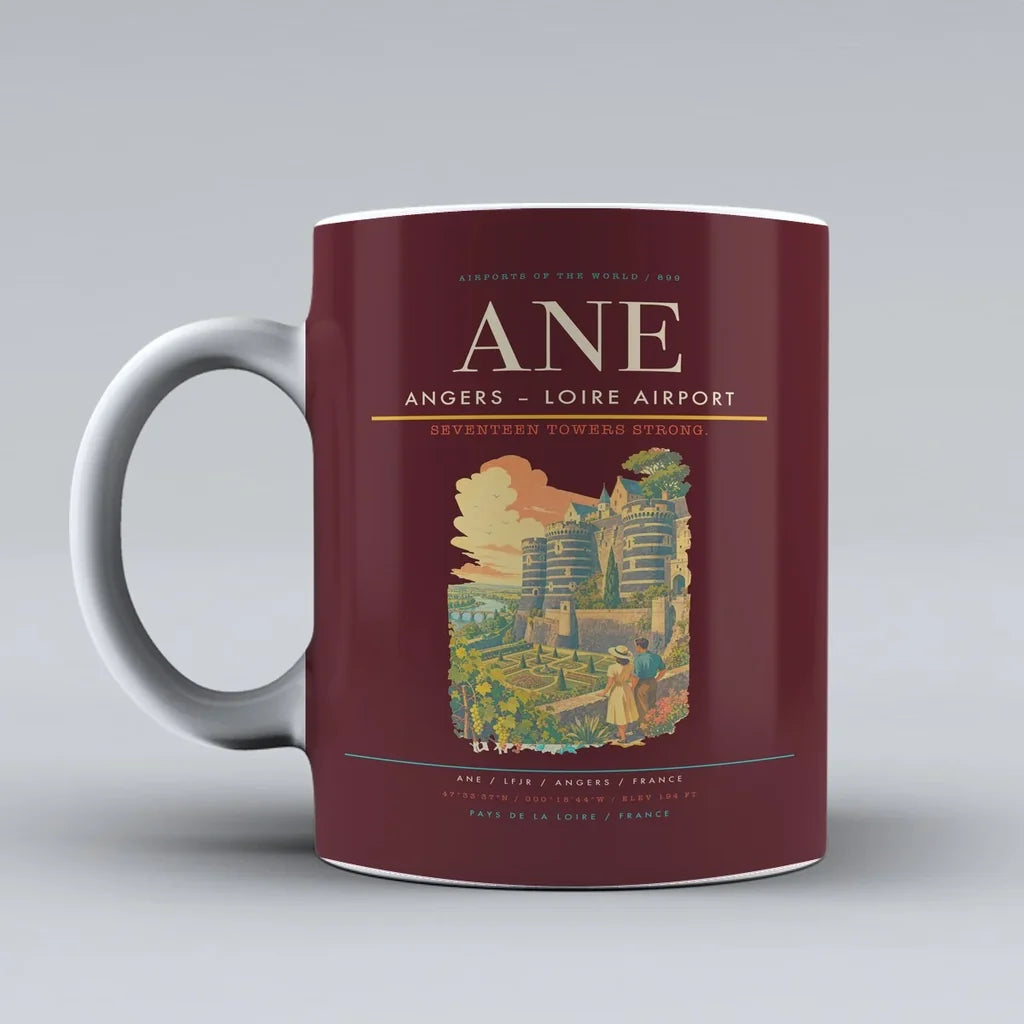 Angers – Loire Airport (ANE) airport code design on dark red ceramic mug