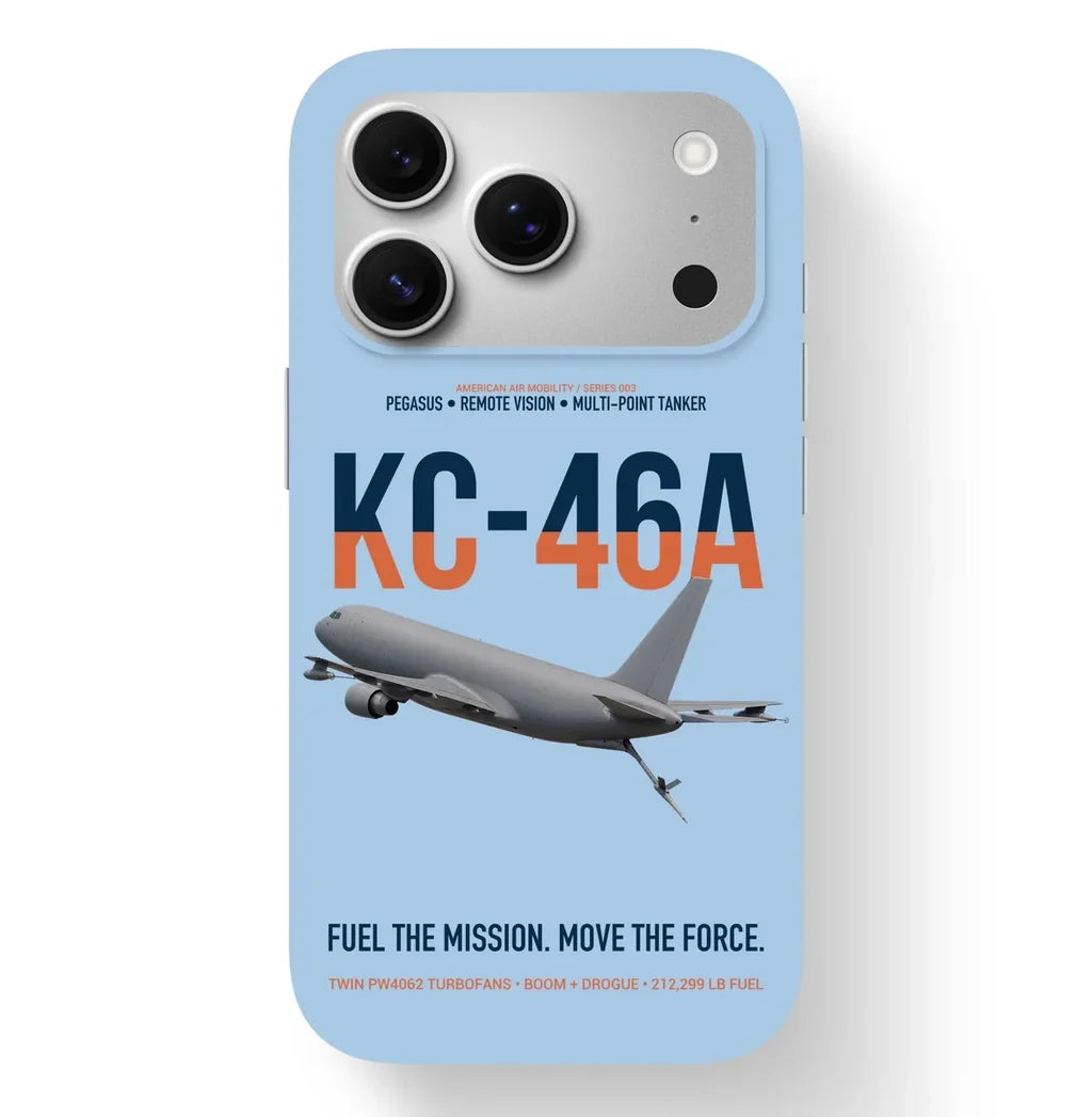KC-46A PEGASUS design on light blue magsafe iphone case, for iPhone 17 Pro