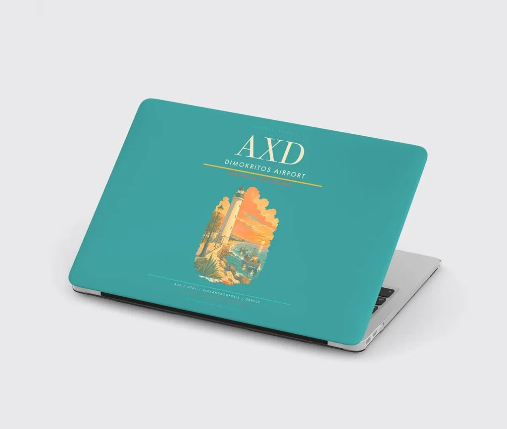 Dimokritos Airport (AXD) design on turquoise MacBook case