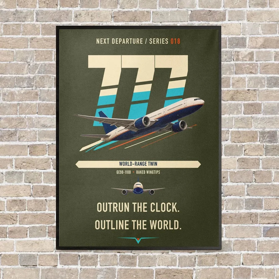 Boeing 777-200LR vertical canvas print - framed - green army background